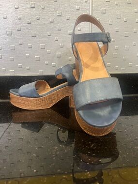 Women's Navy Blue Platform Ankle-Strap Sandals